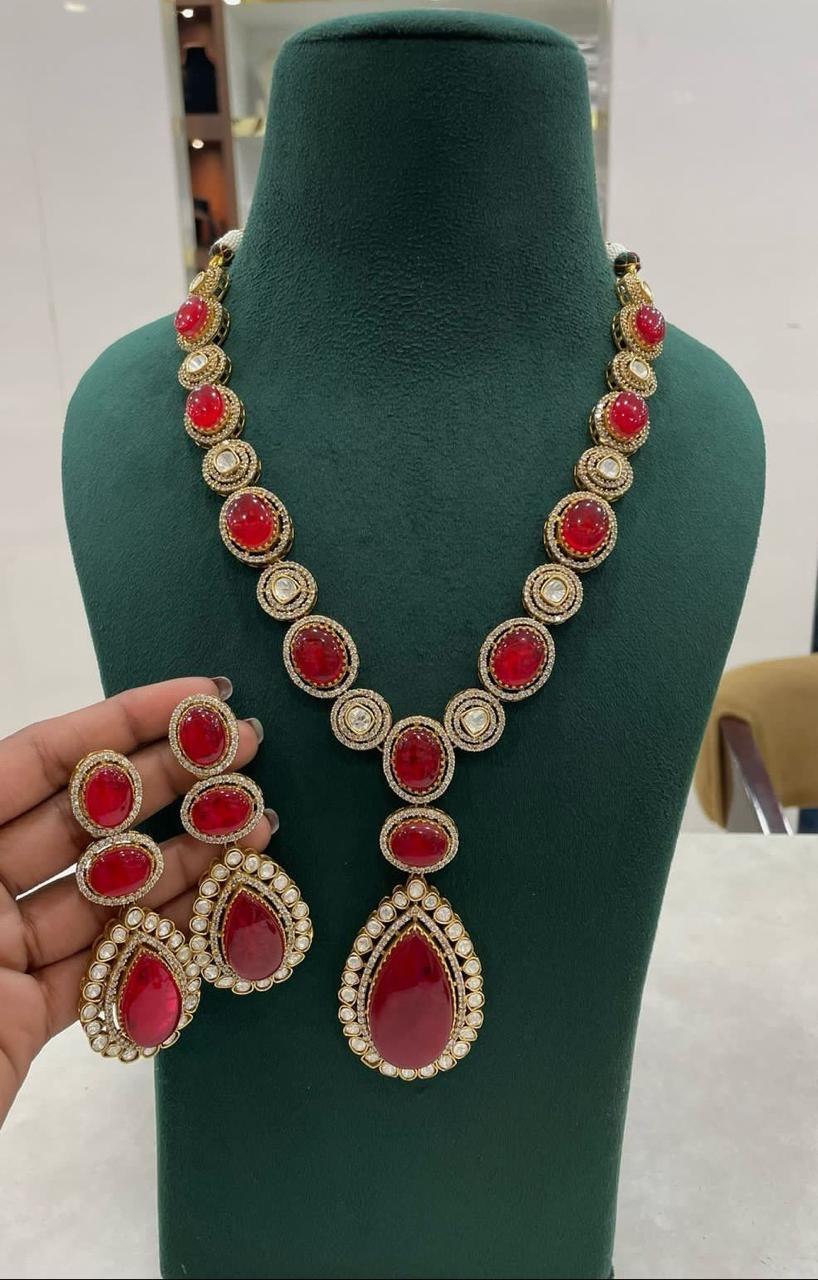 Indian Statement Polki Kundan Necklace Earrings Set | Kundan Jewelry | Indian Jewelry - Libasaa.com