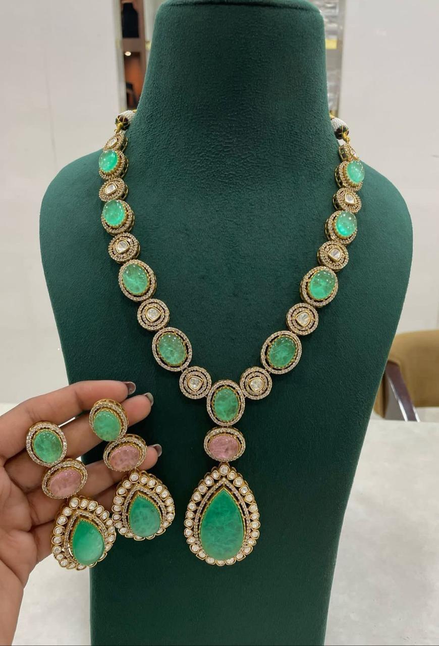 Indian Statement Polki Kundan Necklace Earrings Set | Kundan Jewelry | Indian Jewelry - Libasaa.com