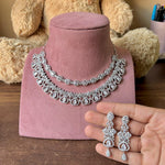 Traditional Double Layered AD Choker Earrings Set - Silver Finish CZ Choker Earrings Set - Libasaa.com