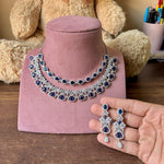 Traditional Double Layered AD Choker Earrings Set - Silver Finish CZ Choker Earrings Set - Libasaa.com