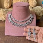 Traditional Double Layered AD Choker Earrings Set - Silver Finish CZ Choker Earrings Set - Libasaa.com
