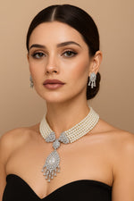 Wedding Bollywood Inspired AD Beads Chailn Necklace Earring Set - Libasaa.com