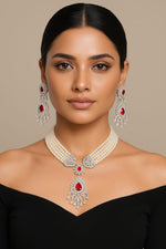 Wedding Bollywood Inspired AD Beads Chailn Necklace Earring Set - Libasaa.com