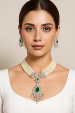 Wedding Bollywood Inspired AD Beads Chailn Necklace Earring Set - Libasaa.com