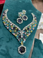 Bridal Wedding Silver Plated CZ AD Beaded Choker Earring Indian Jewelry Set - Libasaa.com