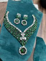 Bridal Wedding Silver Plated CZ AD Beaded Choker Earring Indian Jewelry Set - Libasaa.com