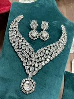Bridal Wedding Silver Plated CZ AD Beaded Choker Earring Indian Jewelry Set - Libasaa.com