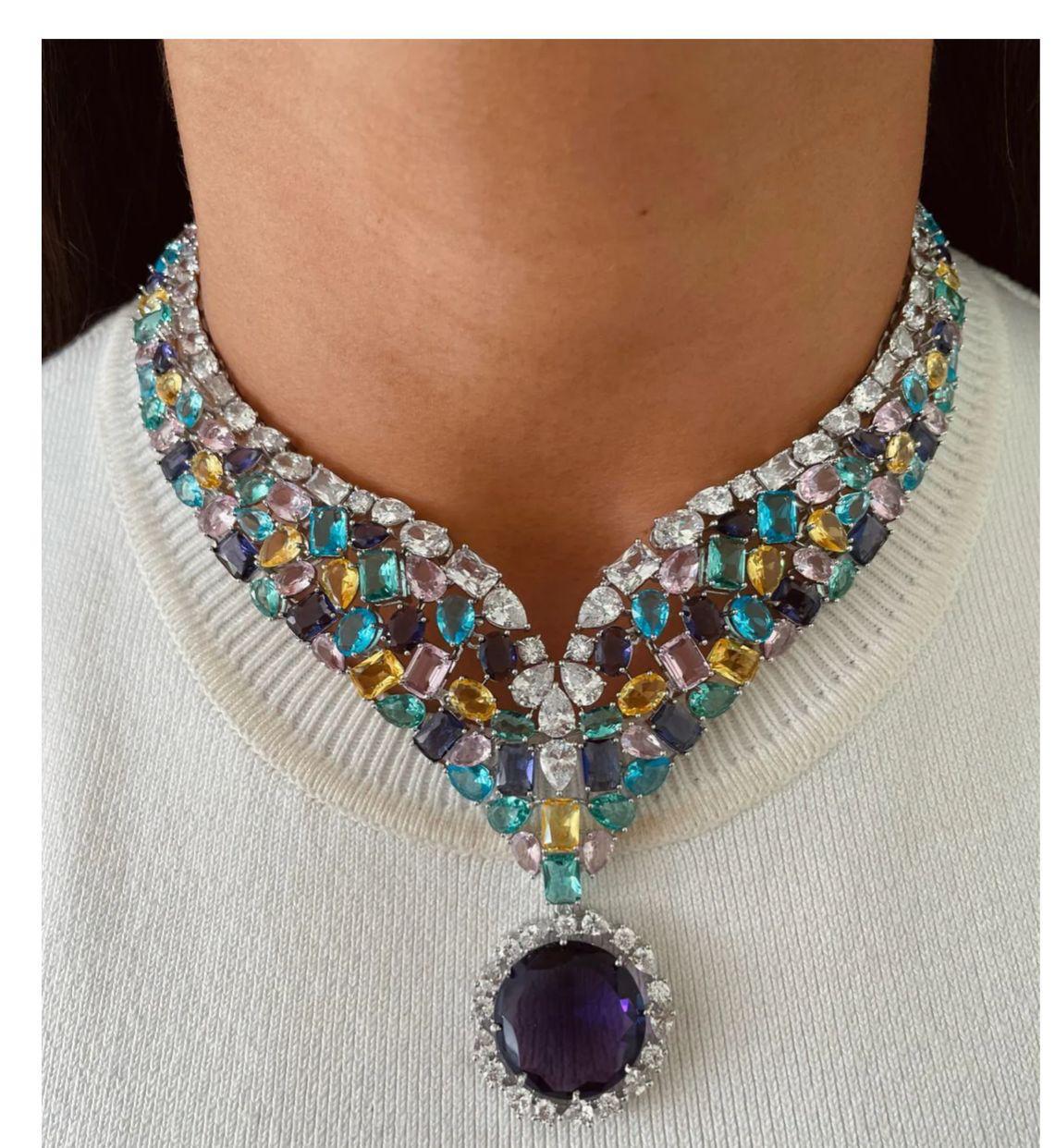 Bridal Wedding Silver Plated CZ AD Beaded Choker Earring Indian Jewelry Set - Libasaa.com