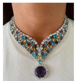 Bridal Wedding Silver Plated CZ AD Beaded Choker Earring Indian Jewelry Set - Libasaa.com