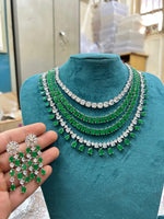 Indian Multi Layered Silver Tone AD CZ Necklace Earring Set For Wedding - Libasaa.com