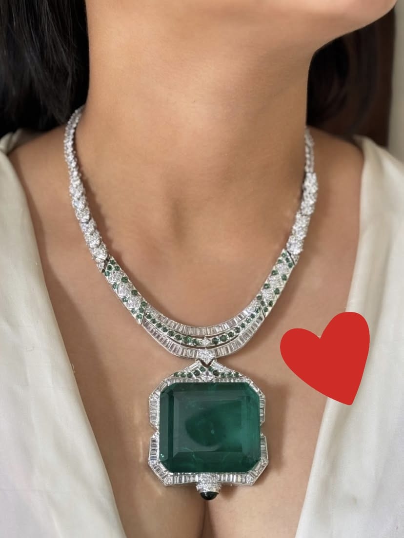 Priyanka Chopra Inspired Polki Silver Plated Necklace Earring Set For Wedding - Libasaa.com