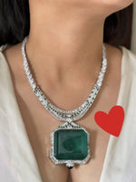 Priyanka Chopra Inspired Polki Silver Plated Necklace Earring Set For Wedding - Libasaa.com