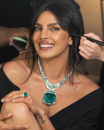 Priyanka Chopra Inspired Polki Silver Plated Necklace Earring Set For Wedding - Libasaa.com