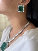 Priyanka Chopra Inspired Polki Silver Plated Necklace Earring Set For Wedding - Libasaa.com