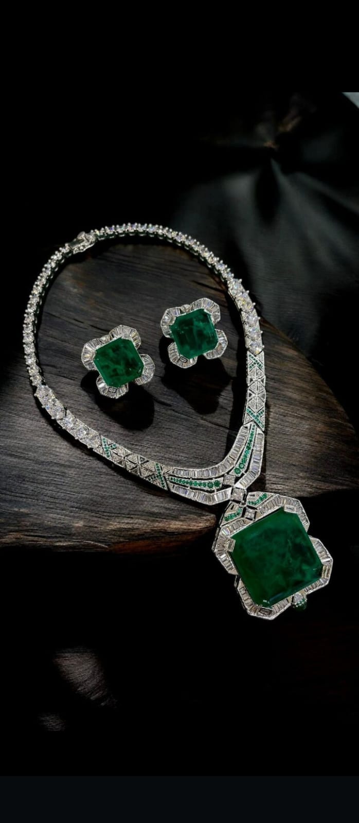 Priyanka Chopra Inspired Polki Silver Plated Necklace Earring Set For Wedding - Libasaa.com