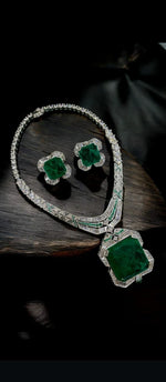 Priyanka Chopra Inspired Polki Silver Plated Necklace Earring Set For Wedding - Libasaa.com