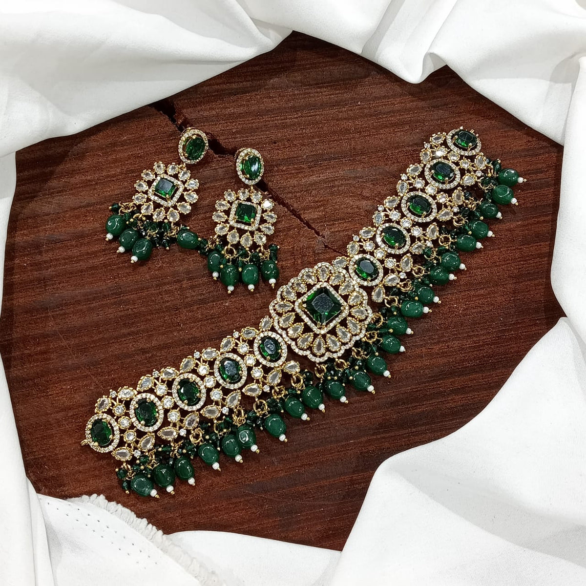 Stylish Victorian Kundan Choker Earrings Set For Wedding - Kundan Choker Set Indian Jewelry - Libasaa.com