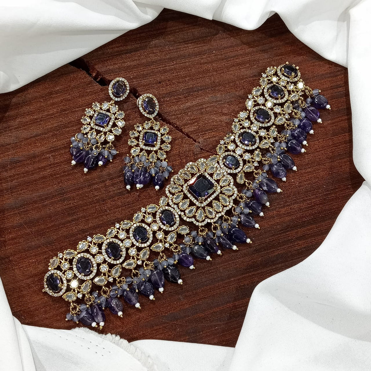 Stylish Victorian Kundan Choker Earrings Set For Wedding - Kundan Choker Set Indian Jewelry - Libasaa.com