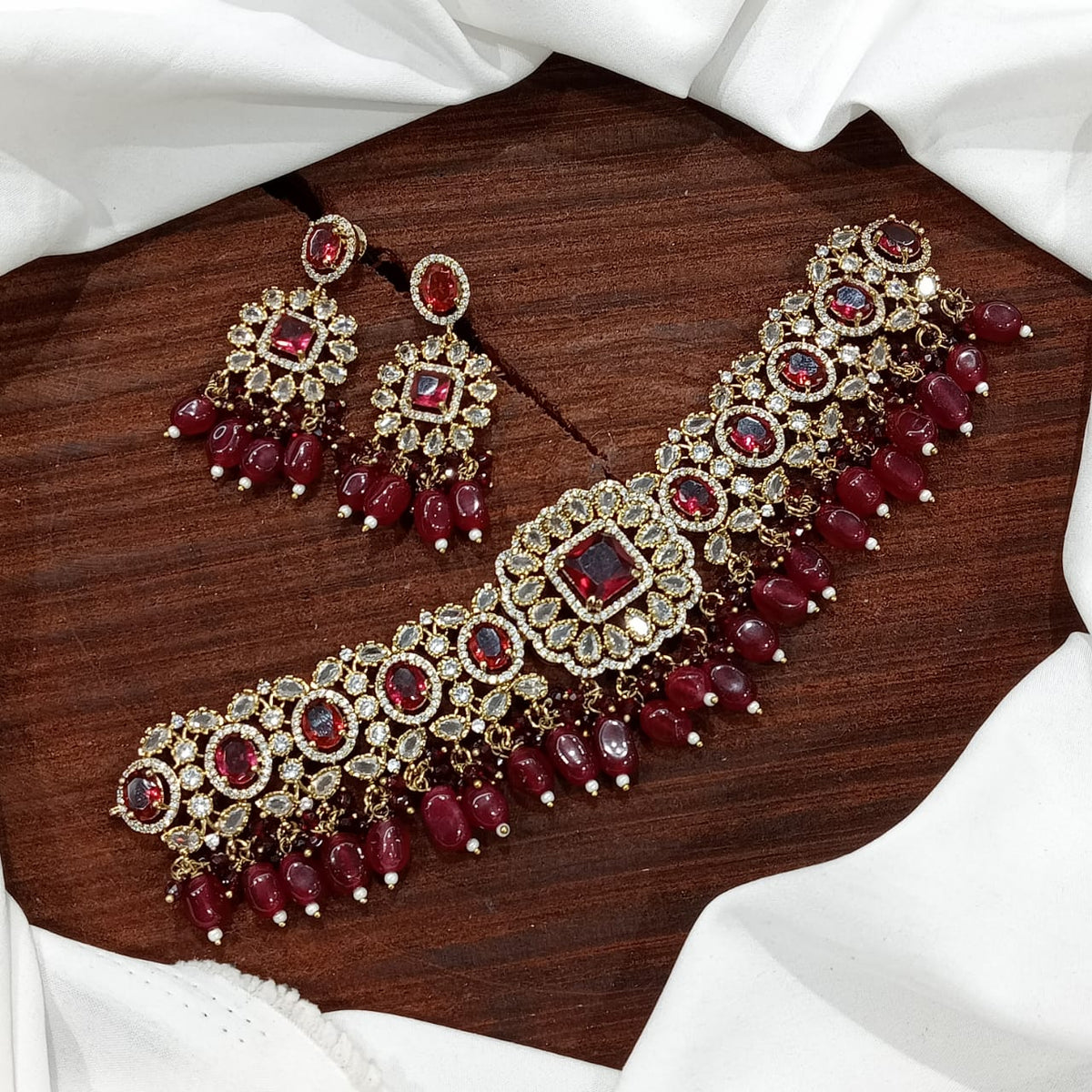 Stylish Victorian Kundan Choker Earrings Set For Wedding - Kundan Choker Set Indian Jewelry - Libasaa.com