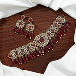 Stylish Victorian Kundan Choker Earrings Set For Wedding - Kundan Choker Set Indian Jewelry - Libasaa.com