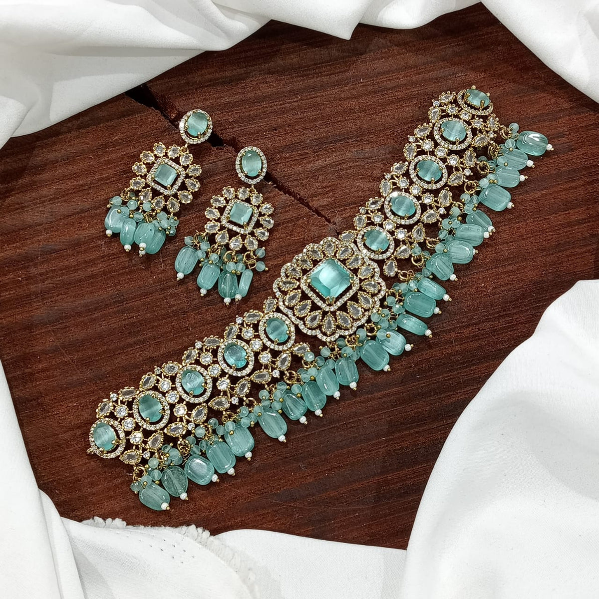 Stylish Victorian Kundan Choker Earrings Set For Wedding - Kundan Choker Set Indian Jewelry - Libasaa.com