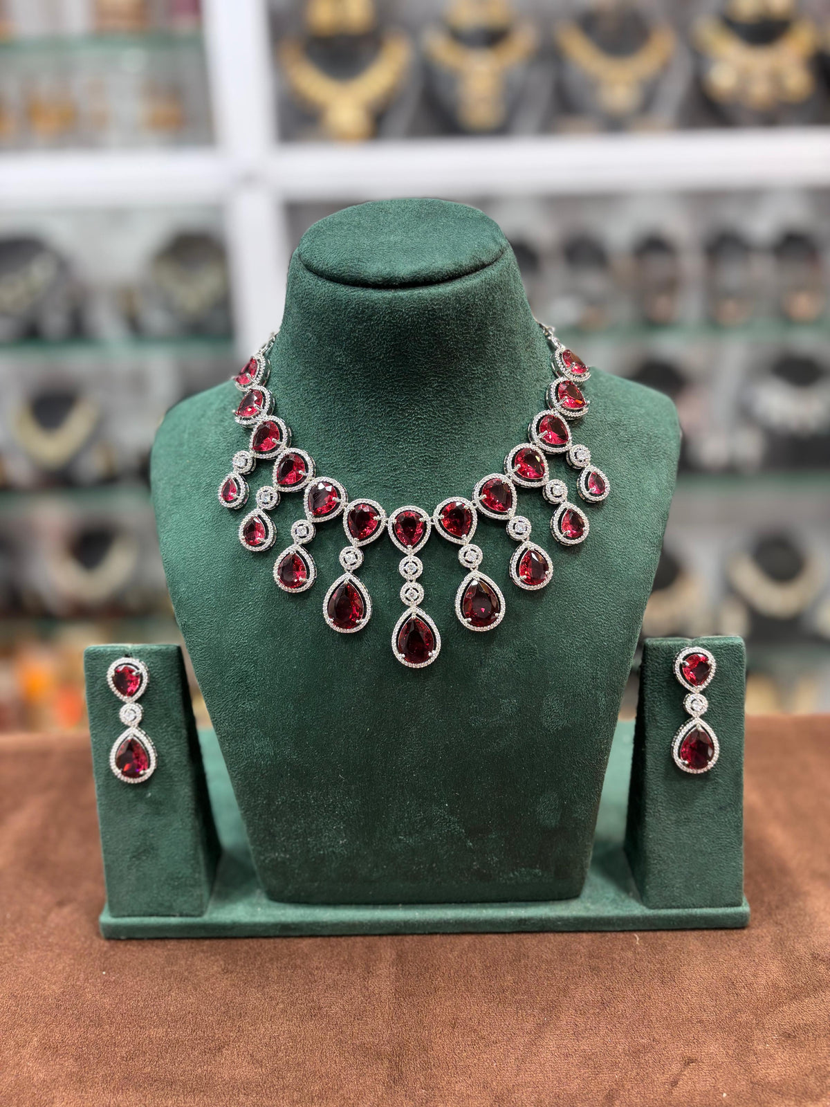 Bollywood Inspired AD Choker Earring Set - Celebrity Inspired CZ Choker Set - Libasaa.com