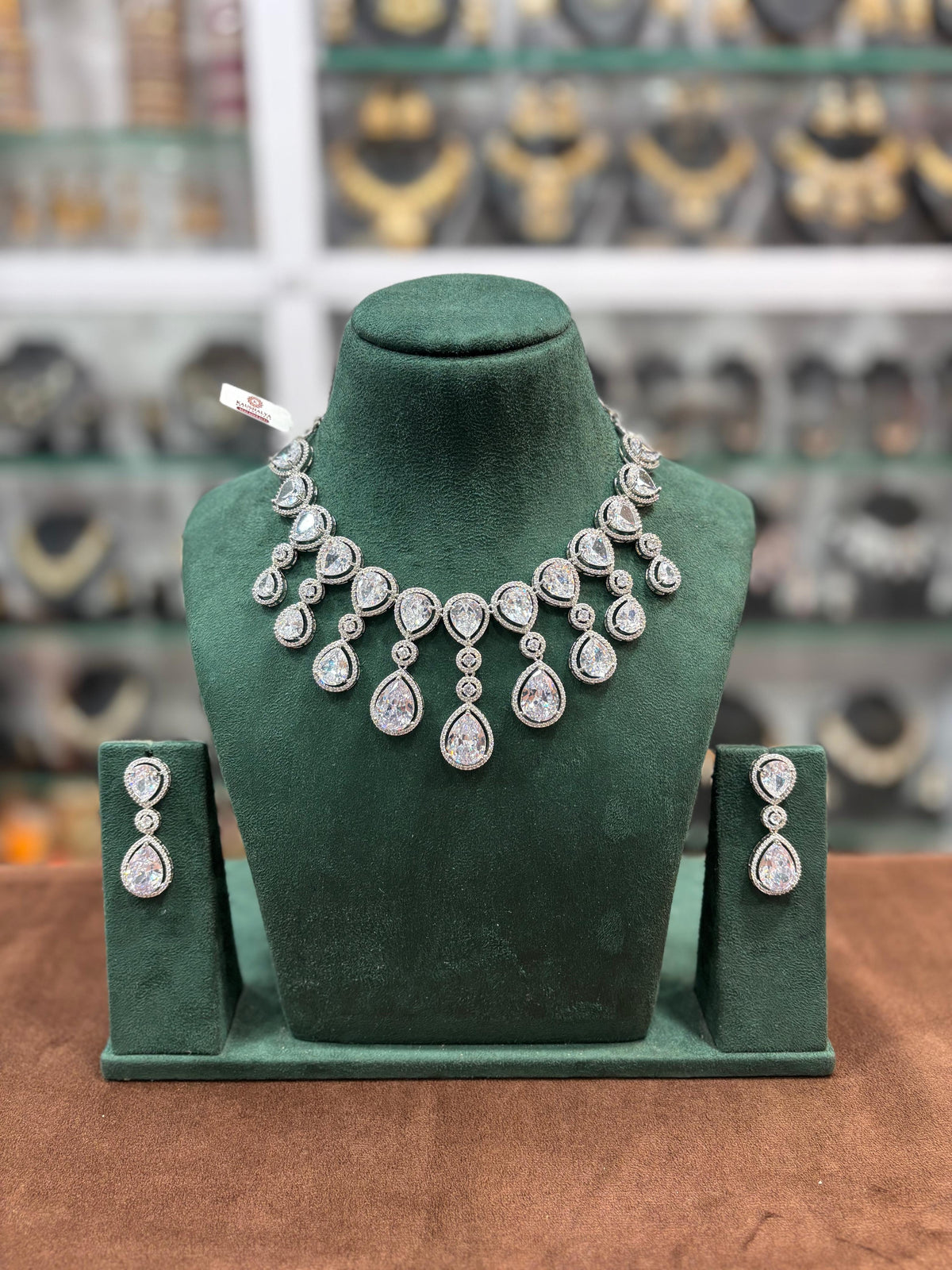 Bollywood Inspired AD Choker Earring Set - Celebrity Inspired CZ Choker Set - Libasaa.com