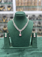 Pink Pakistani Flower Design AD Necklace Earrings Set - CZ Floral Pakistani Jewelry - Libasaa.com