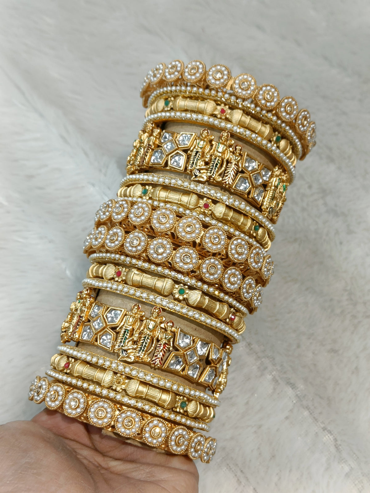 Jaipuri Rajwadi Kundan Work Bangle Kada Set For Indian Wedding - Libasaa.com