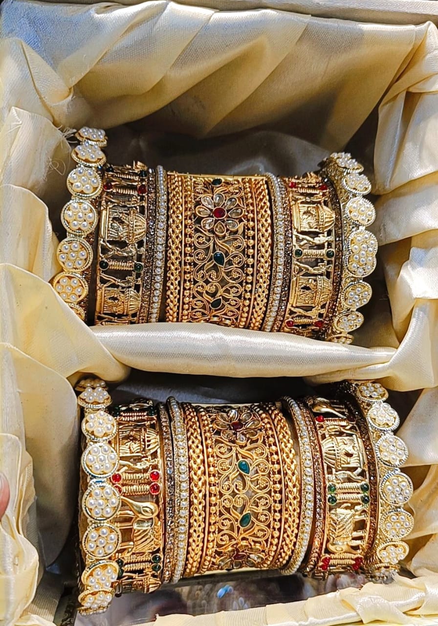Rajsthani Flower Design Kundan Bangle kada Set For Wedding - Libasaa.com