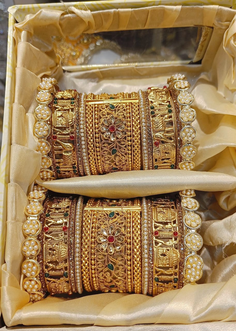 Rajsthani Flower Design Kundan Bangle kada Set For Wedding - Libasaa.com