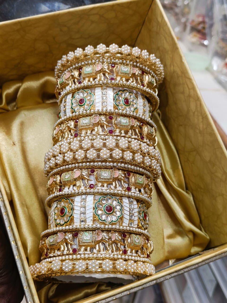 Indian Traditional Floral Kundan Work Bangle Chura Set - Libasaa.com