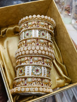 Indian Traditional Floral Kundan Work Bangle Chura Set - Libasaa.com