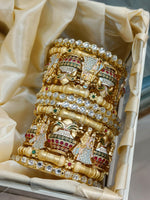 Indian Meenakari Jaipuri Golden Kada Bracelet Set For Wedding - Libasaa.com
