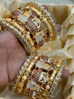 Indian Meenakari Jaipuri Golden Kada Bracelet Set For Wedding - Libasaa.com