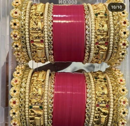 Rajsthani MeenakariElephant Design Bangle Chura Set For Wedding - Libasaa.com