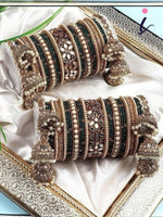 Bridal Thread Bangles Set with Golden Pearl Tassel Latkan and Mirror Kada, Traditional Indian Wedding Jewelry for Women
