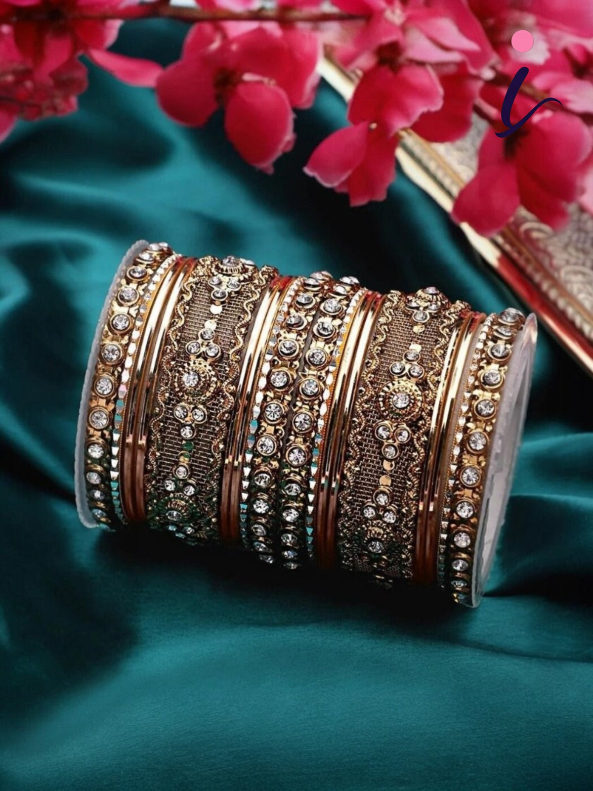 Indian Gold Bangles Set with Multicolor Bangles, Traditional Wedding Bridal Jewelry Collection for Women