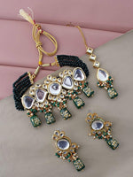 White & Green Kundan-Studded & Pearl Beaded Jewellery Set - Libasaa
