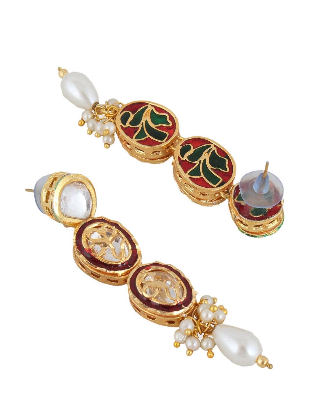 Gold Plated White Kundan Studded Jewellery Set - Libasaa
