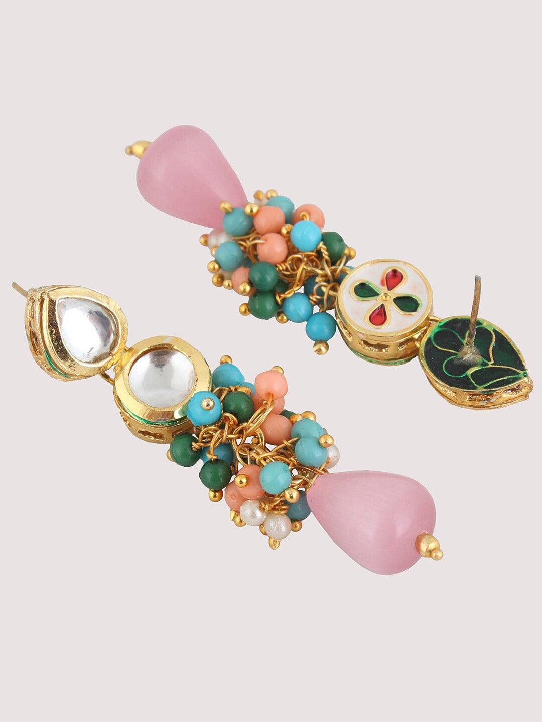 White & Green Kundan Studded & Beaded 18K Gold Plated Handcrafted Jewellery Set - Libasaa