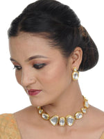 White 18k Gold Plated Kundan-Studded & Beaded Jewellery Set - Libasaa