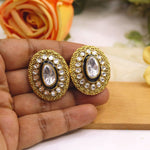 Gold-Plated Kundan Statement Stud Earrings | Ananya Pandey Bollywood Actress Inspired Indian Jewellery | Premium Kundan Jewellery Indian Earning Set