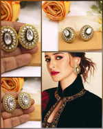 Gold-Plated Kundan Statement Stud Earrings | Ananya Pandey Bollywood Actress Inspired Indian Jewellery | Premium Kundan Jewellery Indian Earning Set