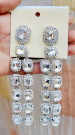 Royal Sapphire Look Long Dangler Earrings with Diamond Cut Stones | Silver Finish Party Wear Indian Jewellery Earrings Set