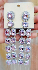 Royal Sapphire Look Long Dangler Earrings with Diamond Cut Stones | Silver Finish Party Wear Indian Jewellery Earrings Set