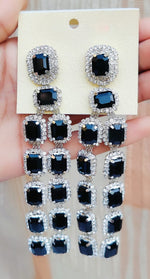 Royal Sapphire Look Long Dangler Earrings with Diamond Cut Stones | Silver Finish Party Wear Indian Jewellery Earrings Set