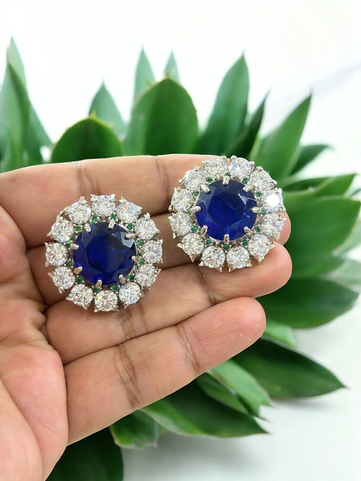 Royal Halo Crystal Floral Stud Earrings – Nita Ambani Inspired | Indian Jewellery Earrings Set
