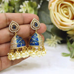 Gold-Plated Jhumka Earrings with Pink Meenakari & Pearl Droplets | Indian Gold Plated Jewellery Earring Set