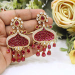 Gold Plated Kundan Chandbali Earrings Multi-Color Gemstones & Drop Charms | Indian Jewellery Bridal Indian Earring Set
